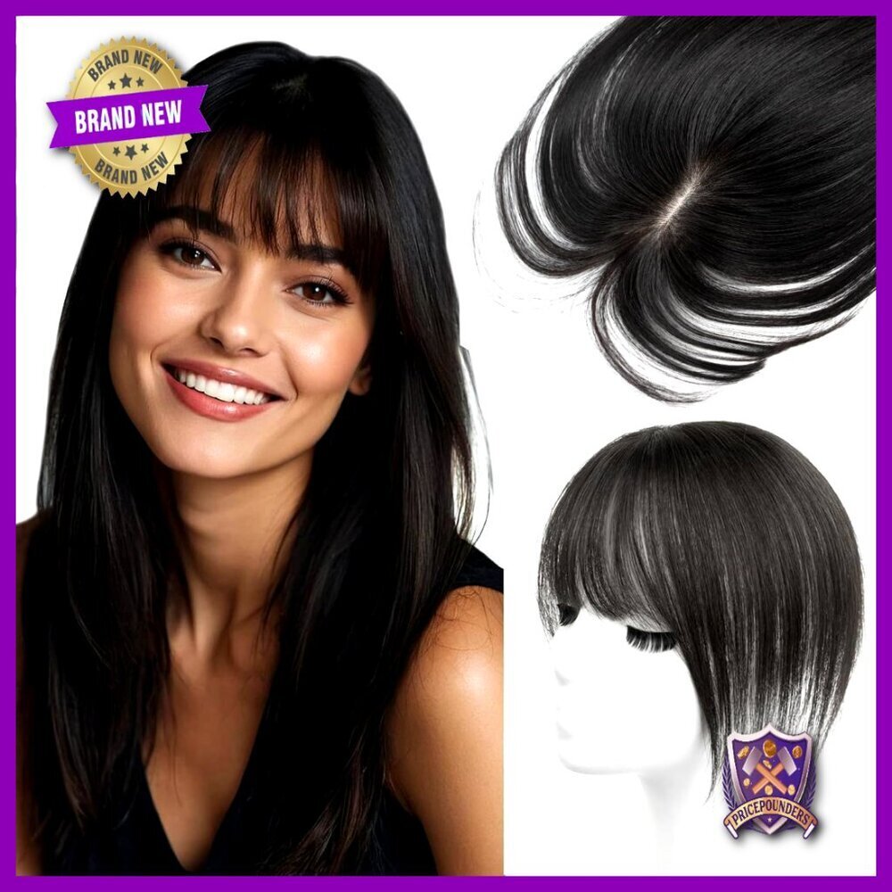 Real Human Hair Topper with Bangs Clip-In Hairpiece for Thinning Hair
